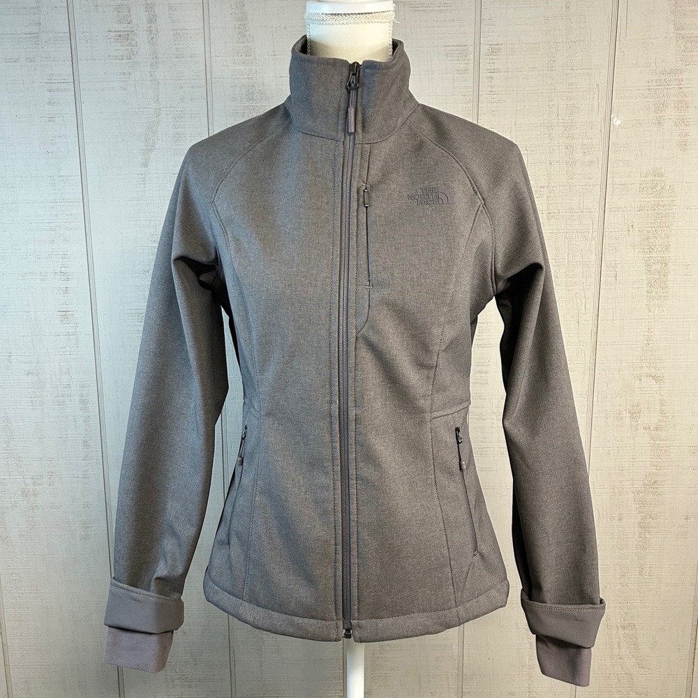 The North Face Women WindWall Softshell Jacket Size S Grey Full Zip Fleece Lined